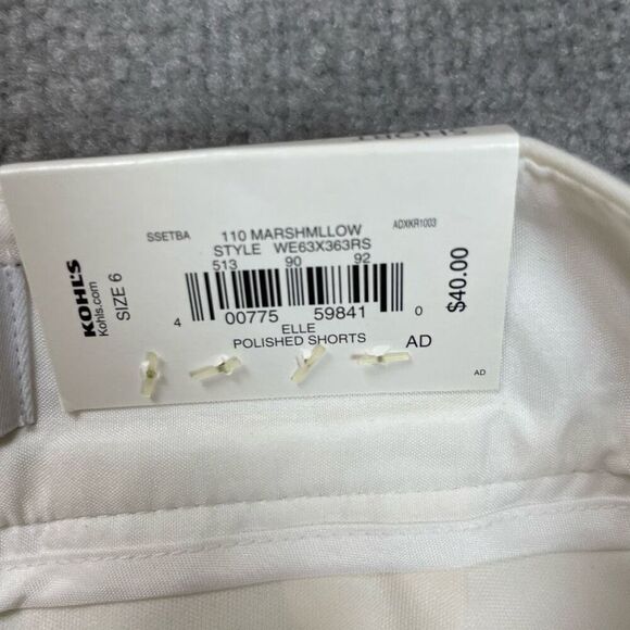 Elle Womens Size 6 Short Shorts White Flat Front Mid Waist Polished Pockets NWT - Picture 5 of 5